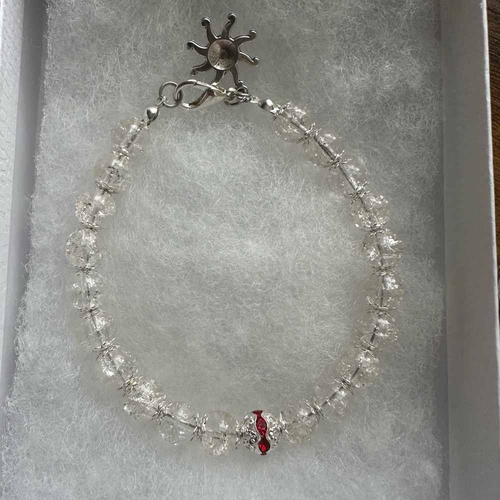 Crystal Bead Bracelet with Red Accent - Women’s Jewelry